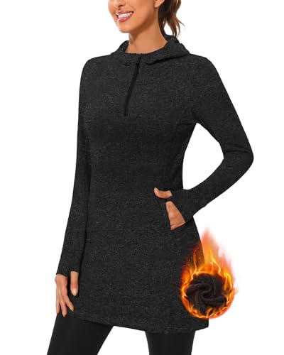Soneven Pulli Damen Hoodie Kleid Kapuzenpullover Lang Sweatkleid Sweatshirts Pulloverkleide Kapuzenkleider Herbst Winter Kleid Kapuzen-Schwarz M von Soneven
