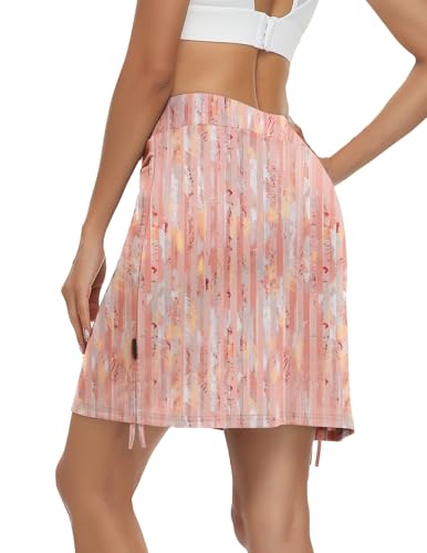 Soneven Rock mit Hose Drunter Tennisrock Hosenrock Damen Knielang Kurz Wanderrock Damen mit Innenhose Mini Rock mit Taschen und Verstellbare Kordelzug Rosa Druck XS von Soneven