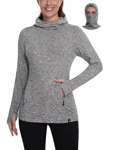 Soneven Rollkragen Pullover Damen Winter Kapuzenpullover Warm Fleece Pulli für Damen Sweatshirt Damen mit Kapuze Funktionsshirt mit Taschen Grau M von Soneven