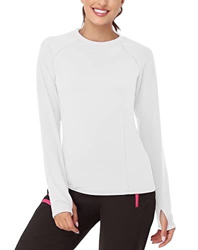 Soneven Sportshirt Damen Langarm Atmungsaktiv Funktionsshirt Damen Langarm Laufshirt Fleece Thermo Laufshirt Langarmshirts Pullover mit Daumenlöche Running Longsleeve Sportoberteile Herbst Weiß XXL von Soneven