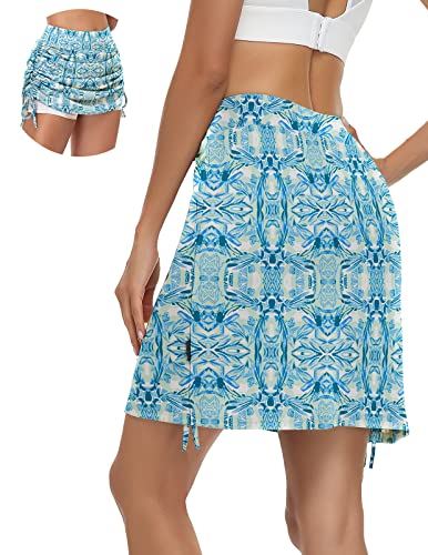 Soneven Tennisrock Damen Hosenrock Damen Kurz Sommer Skort Damen Knielang Golfrock Sportrock Damen mit Hose Röcke mit Taschen für Laufen Tennis Golf Blauer Druck L von Soneven