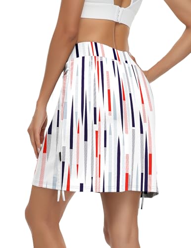 Soneven Tennisrock Damen mit Hose Wanderrock Damen Skort Knielang mit Taschen und Verstellbare Kordelzug Mini Rock Weiß M von Soneven