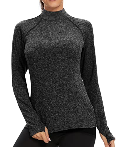 Soneven Thermoshirt Damen Langarm Funktionsshirt Damen Langarm Winter Fleece Pullover Thermo Laufshirt Sportshirt Damen Langarm Warmer Langarmshirts Atmungsaktiv mit Daumenlöche Schwarz S von Soneven