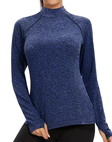 Soneven Thermoshirt Damen Langarm Winter Fleece Pullover Thermo Laufshirt Funktionsshirt Damen Langarm Winter Sportshirt Damen Langarm Warm Langarmshirts Atmungsaktiv mit Daumenlöche Blau L von Soneven