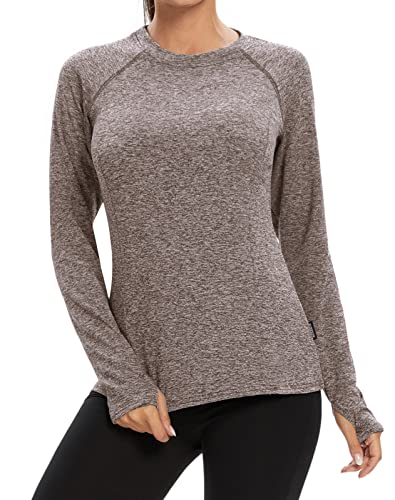 Soneven Thermoshirt Damen Langarm Winter Laufshirt Funktionsshirt Damen Langarm Sport Langarmshirt Damen Warm Sportoberteile Atmungsaktiv mit Daumenlöche Braun L von Soneven