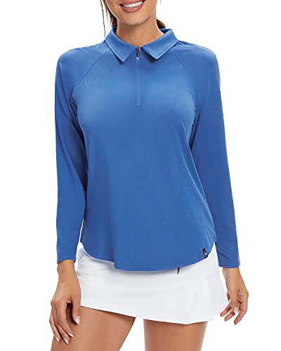 Soneven Poloshirt Damen Langarm, Damen Langarmshirt Sportshirt Laufshirt 1/4 Reißverschluss Pullover Tops Funktionsshirt Fitness Sweatshirt Laufjacke Tops Running Golf,Blau,XL von Soneven