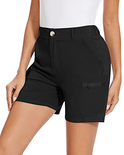 Soneven Wanderhose Damen Kurz Cargohosen 15cm Bermuda Shorts Trekkinghose Schnelltrocknend Leichte Outdoor Hose mit vielseitige Taschen für Wandern, Golf, Camping, Reisen(Schwarz,M) von Soneven