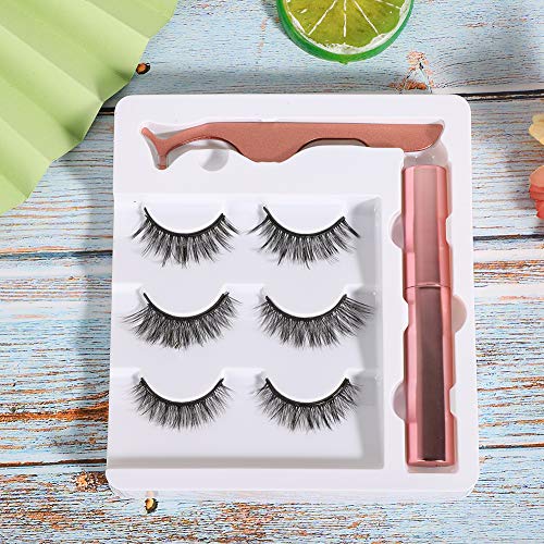 3 Paare 5D Magnetic False Eyelashes + Magnetic Liquid Eyeliner + Pinzette, Wiederverwendbare Wimpernverlängerung Wimpern Make-up Set (M1) von Sonew