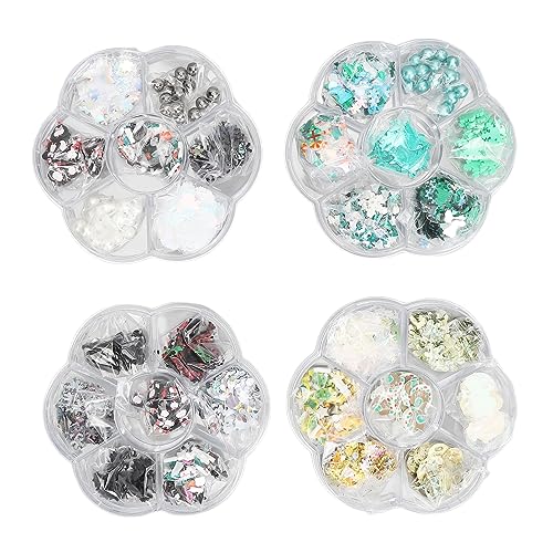 Sonew 4 Box Clay Nail Art Scheiben, Schneeflocke Weihnachtsbaum Nail Art Pailletten Perlen Dekoration DIY Nagel Ornamente für Frauen Mädchen von Sonew