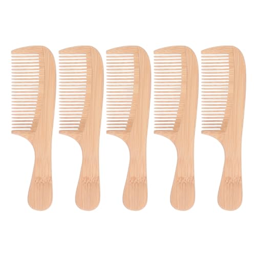 5-teiliges Bambus-Haarkamm-Set, Antistatisch, Runde Zähne, Haar-Styling-Kamm, Breite Zähne, Friseur-Haarkamm-Set für Frauen und Mädchen von Sonew