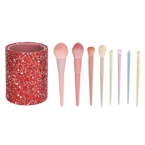 8-teiliges Make-up-Pinsel-Set, Kosmetikpinsel für Losen Puder-Rouge-Lidschatten mit Glitzerndem Becherhalter, Loser Puder-Lidschattenpinsel von Sonew