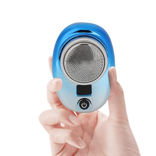 Sonew Mini Elektrorasierer, Wiederaufladbarer USB Akku Rasierer mit LED Anzeige, Wasserdichter Bartschneider Im Taschenformat für Männer (Blauer silberner Farbverlauf) von Sonew
