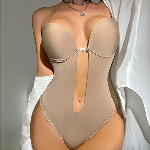Frauen Rückenfreie Einteilige Unterwäsche, 2 Farben, Atmungsaktives Push-Up-Bodysuit-Kleid mit Niedrigem Rücken und Transparenten Trägern (XL) (Dunkelbraun) von Sonew