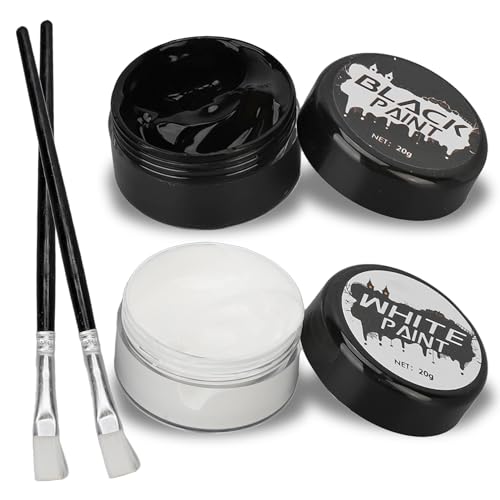 Sonew Gesichtsfarbe, Schwarz Weiß Gesicht Farbe Malerei, Spezialeffekt Make up Set, Halloween Schminkset, Körperfarben Schwarz und Weiß Gesichtsbemalung für Halloween DIY Cosplay von Sonew