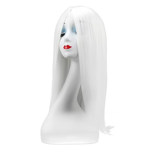 Lange Weiße Gerade Perücken für Frauen, Langlebiges und Realistisches Anime-Cosplay-Kostüm mit Hüftlangem Haar, Hochtemperatur-Seidenmaterial von Sonew