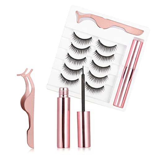 Magnetischer Eyeliner und Wimpern Kit - 5 Paare Falsche Wimpern mit Natürlichem Aussehen Kein Erforderlich - Tägliches Wimpernverlängerungsset von Sonew
