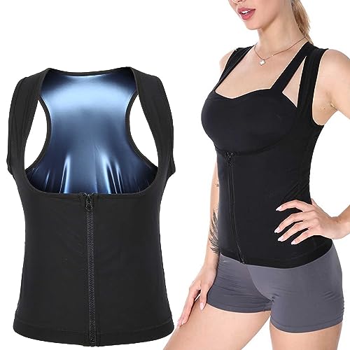 Sauna Weste Sport Heizung Sweat Tank Top Atmungsaktives Training für Frauen Workout Tank Top Taillentrainer mit Reißverschluss Sport Korsett für Frauen(L/XL-L / XL) von Sonew