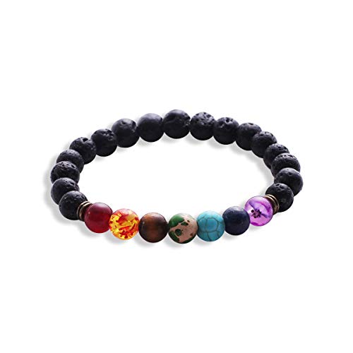 Sonew Chakra Edelstein Armband, Natürliche Lava Perlen Armband Buddha Armband für Meditation, Erdung, Selbstvertrauen, Aromatherapie von Sonew