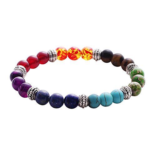Sonew Chakra Armband, Lava Perlen Armband Elastic Seil Naturstein Yoga Perlen Armbänder Armreif für Männer Frauen von Sonew