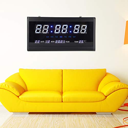 Sonew Große Wandhalterung Digitaluhr, Elektrische LED-Wortanzeige Moderne Kalenderwanduhr für Zimmer Schlafzimmer Büro, EU-Stecker 110-220V (Black-Box-blaues Wort) von Sonew