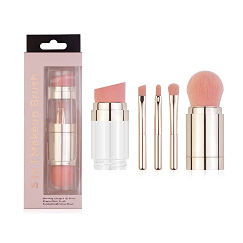 Sonew Reise -Make -up -Bürstenset, 5 in 1 Make -up -Pinsel -Mini -Make -up -Pinsel -Set Tragbare Bürste Multifunktionales Tragbares Fundament Lose Pulver Lidschatten Augenbrauen (Vergoldet) von Sonew