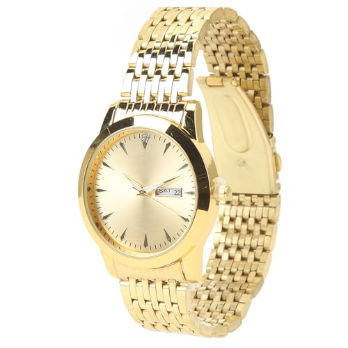 Sonew Stilvolle Quarz Männer Uhr mit Dual -Kalender -Display Klassische Edelstahl Kleideruhr mit Leuchtenden und Wasserdichten Merkmalen für das Geschäft (Gold) von Sonew