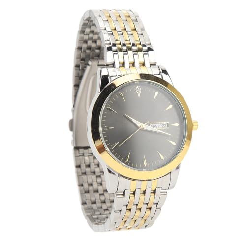 Sonew Stilvolle Quarz Männer Uhr mit Dual -Kalender -Display Klassische Edelstahl Kleideruhr mit Leuchtenden und Wasserdichten Merkmalen für das Geschäft (Goldschwarz) von Sonew