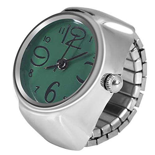 Sonew Stilvoller Quarzringwache für Männer und Frauen Modische Finger -Uhr mit Runden Analogen Gesicht Stabil Schwarzer Legierung und Edelstahlband (Green) von Sonew