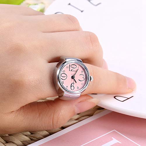 Sonew Stilvoller Quarzringwache für Männer und Frauen Modische Finger -Uhr mit Runden Analogen Gesicht Stabil Schwarzer Legierung und Edelstahlband (PINK) von Sonew