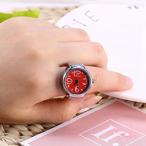 Sonew Stilvoller Quarzringwache für Männer und Frauen Modische Finger -Uhr mit Runden Analogen Gesicht Stabil Schwarzer Legierung und Edelstahlband (Rot) von Sonew