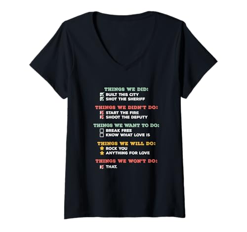 Damen Things We Did Klassischer Song Humorvolle Checkliste Lyrisches Design T-Shirt mit V-Ausschnitt Damen Things We Did Klassischer Song Humorvolle Checkliste Lyrisches Design T-Shirt mit V-Ausschnitt von Song Humor Soulz