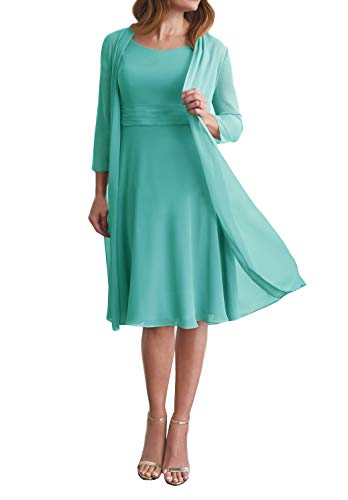 Brautmutterkleider Kurz Abendkleider Chiffon Kleider für die Brautmutter Knielang Festlich Kleider mit Bolero A-Linie Aqua 40 von SongSurpriseMall