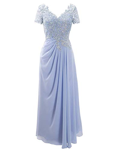 SongSurpriseMall Brautmutterkleider Kurzarm Spitze Abendkleider Lang V Ausschnitt Mutter Kleider für Hochzeit Chiffon Lavendel EU48 von SongSurpriseMall