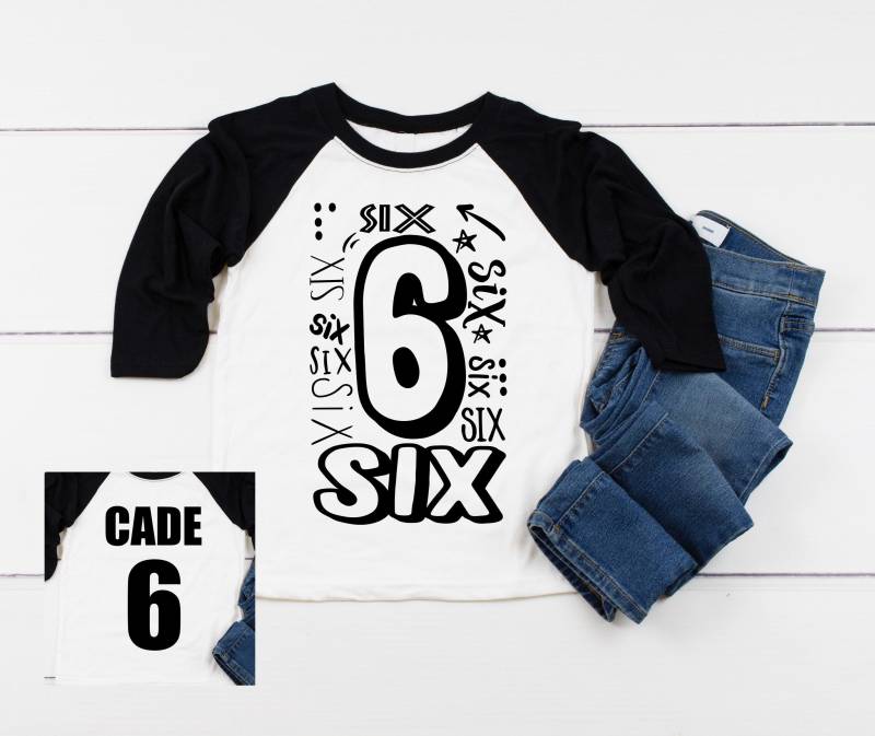 6. Geburtstag Junge Shirt Sechs Wort 6 Baseball Raglan Jersey Style Personalisierter Name Und Nummer Auf Der Rückseite von SongbirdCelebrations