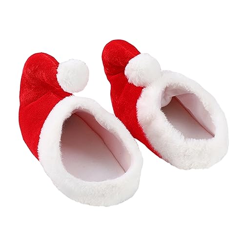 1 Paar Weihnachts-Hausschuhe, Weihnachtsmann-Kostüm, Zubehör, Plüsch, warm, rutschfest, für Urlaub, Winter, Plüsch-Slides für Damen, rot, Einheitsgröße 1 Paar Weihnachts-Hausschuhe, Weihnachtsmann-Kostüm, Zubehör, Plüsch, warm, rutschfest, für Urlaub, Winter, Plüsch-Slides für Damen, rot, Einheitsgröße von Songelt