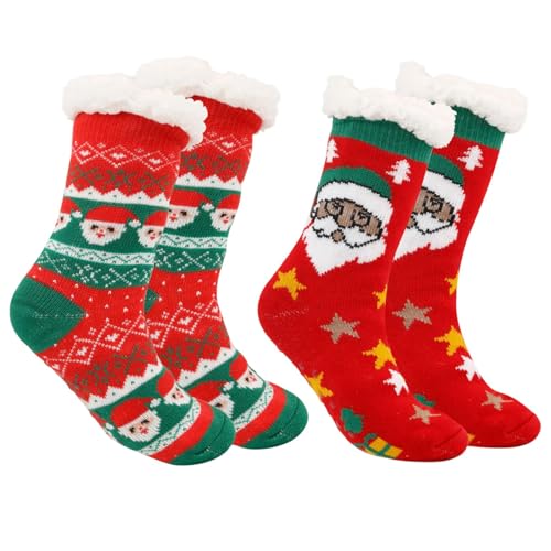 2 Paar Damen-Socken mit Fleece-Futter, flauschige Haussocken mit Greifern, Thermo-Thermo-Strümpfe, warmes Fleecefutter, Alter Mann in Grün Rot, Einheitsgröße 2 Paar Damen-Socken mit Fleece-Futter, flauschige Haussocken mit Greifern, Thermo-Thermo-Strümpfe, warmes Fleecefutter, Alter Mann in Grün Rot, Einheitsgröße von Songelt