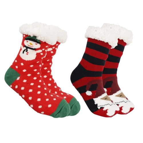 2 Paar Damen-Socken mit Fleece-Futter, flauschige Haussocken mit Greifern, Thermo-Thermo-Strümpfe, warmes Fleecefutter, e, Einheitsgröße von Songelt