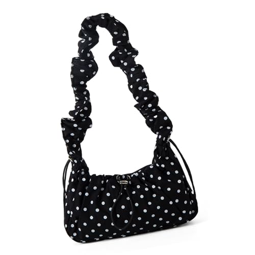 Damen-Umhängetasche, gepunktet, plissiert, koreanischer Stil, Umhängetasche, einfache Kuriertasche, Achselhöhle, für Reisen, einfache Umhängetasche, koreanischer Stil, Wolke für Reisen, Schwarz , One von Songelt