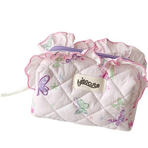 Dekorativer Kosmetik-Organizer aus Spitze, geräumige Reise-Kulturbeutel, ergonomisches tragbares Design für den täglichen Gebrauch und Reisen, elegante Kosmetiktasche aus Spitze für Damen, Lila Puder von Songelt