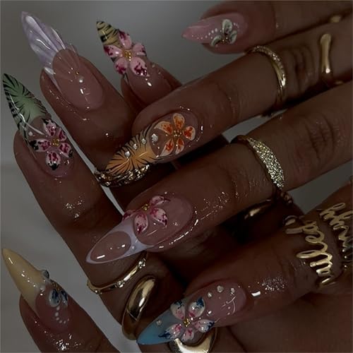 Künstliche Nägel zum Aufdrücken, künstliche Fingernägel, Blumendesign, französische Spitzen, Acrylkleber, Nägel für Frauen, transparent, 30 Stück Künstliche Nägel zum Aufdrücken, künstliche Fingernägel, Blumendesign, französische Spitzen, Acrylkleber, Nägel für Frauen, transparent, 30 Stück von Songelt