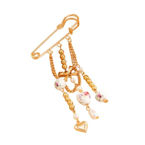 Professionelle Brosche in Herzform mit zarten floralen Akzenten und beweglichen Quasten, Bürokleidung, essentielle Keramikperlen-Brosche von Songelt