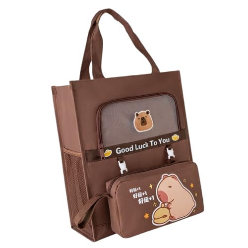 Schüler-Büchertasche, abnehmbares Stifteetui, Cartoon-Druck, Canvas-Tasche, Einkaufstasche mit Seitentaschen, Tragegriff oben, Schülerbücher, Cartoon-Druck, Leinwand, abnehmbares Stifteetui von Songelt