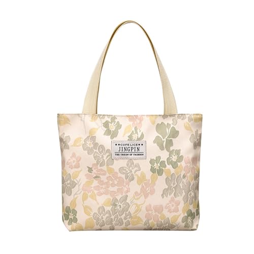 Songelt Einkaufstasche mit Blumendruck für Damen, leichte Canvas-Handtasche, geräumiges Fach, ergonomischer Tragegriff oben, freundlicher Griff mit Blumenmuster, B, One Size von Songelt