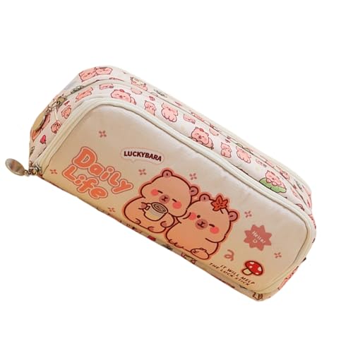 Songelt Federmäppchen mit großem Fassungsvermögen, 9 Schichten, mehrere Fächer, Segeltuch, Stiftebeutel, Reise-Kosmetik-Organizer, Tasche, Cartoon-Federmäppchen für Teenager, beige von Songelt
