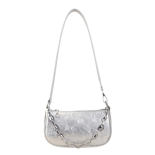 Songelt Modische Unterarm-Umhängetasche, praktische PU-Unterarmtasche, flexibler Riemen, kompakte Crossbody-Tasche mit Kettenakzent, moderne Umhängetasche für Damen, silber, One Size Songelt Modische Unterarm-Umhängetasche, praktische PU-Unterarmtasche, flexibler Riemen, kompakte Crossbody-Tasche mit Kettenakzent, moderne Umhängetasche für Damen, silber, One Size von Songelt