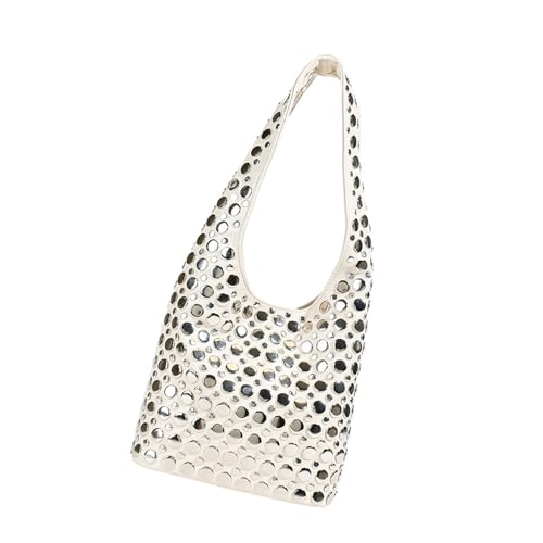 Songelt Trendige Schultertasche mit Nieten, für modische Frauen, leichte und praktische PU-Achseltasche, lässiger Eimer, Handtasche, praktische modische Geldbörse, weiß, One Size Songelt Trendige Schultertasche mit Nieten, für modische Frauen, leichte und praktische PU-Achseltasche, lässiger Eimer, Handtasche, praktische modische Geldbörse, weiß, One Size von Songelt