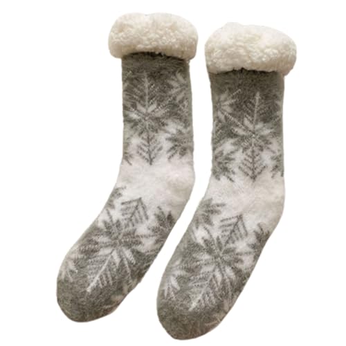 Weihnachtssocken mit Schneeflockenmuster, flauschige Socken für Damen, Fleece-gefüttert, Hausschuhe, Schlaf, Krankenhaus, mit Griffen, Weihnachtssocken, grau, Einheitsgröße Weihnachtssocken mit Schneeflockenmuster, flauschige Socken für Damen, Fleece-gefüttert, Hausschuhe, Schlaf, Krankenhaus, mit Griffen, Weihnachtssocken, grau, Einheitsgröße von Songelt