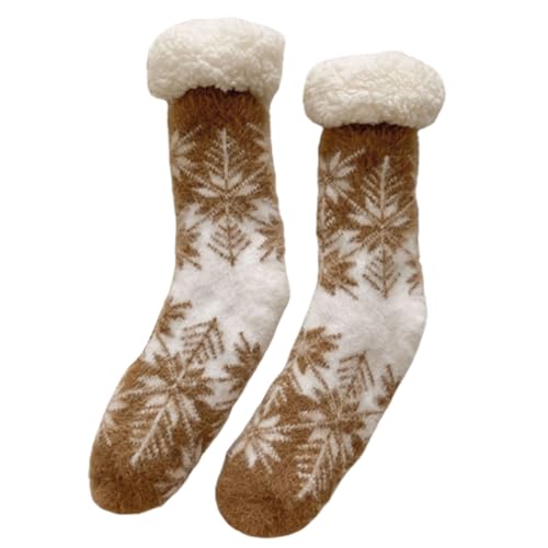 Weihnachtssocken mit Schneeflockenmuster, flauschige Socken für Damen, Fleece-gefüttert, Hausschuhe, Schlaf, Krankenhaus, mit Griffen, Weihnachtssocken, khaki, Einheitsgröße Weihnachtssocken mit Schneeflockenmuster, flauschige Socken für Damen, Fleece-gefüttert, Hausschuhe, Schlaf, Krankenhaus, mit Griffen, Weihnachtssocken, khaki, Einheitsgröße von Songelt