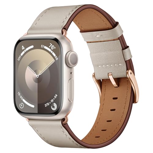 Songsier Leder Armband für Apple Watch 8 45mm, Kompatibel mit iwatch Armband 49mm 45mm 44mm 42mm, Leder Ersatz Armband für Serie 8 7 6 SE 5 4 3 2 1, Einstellbar Armbänder für Herren Damen von Songsier