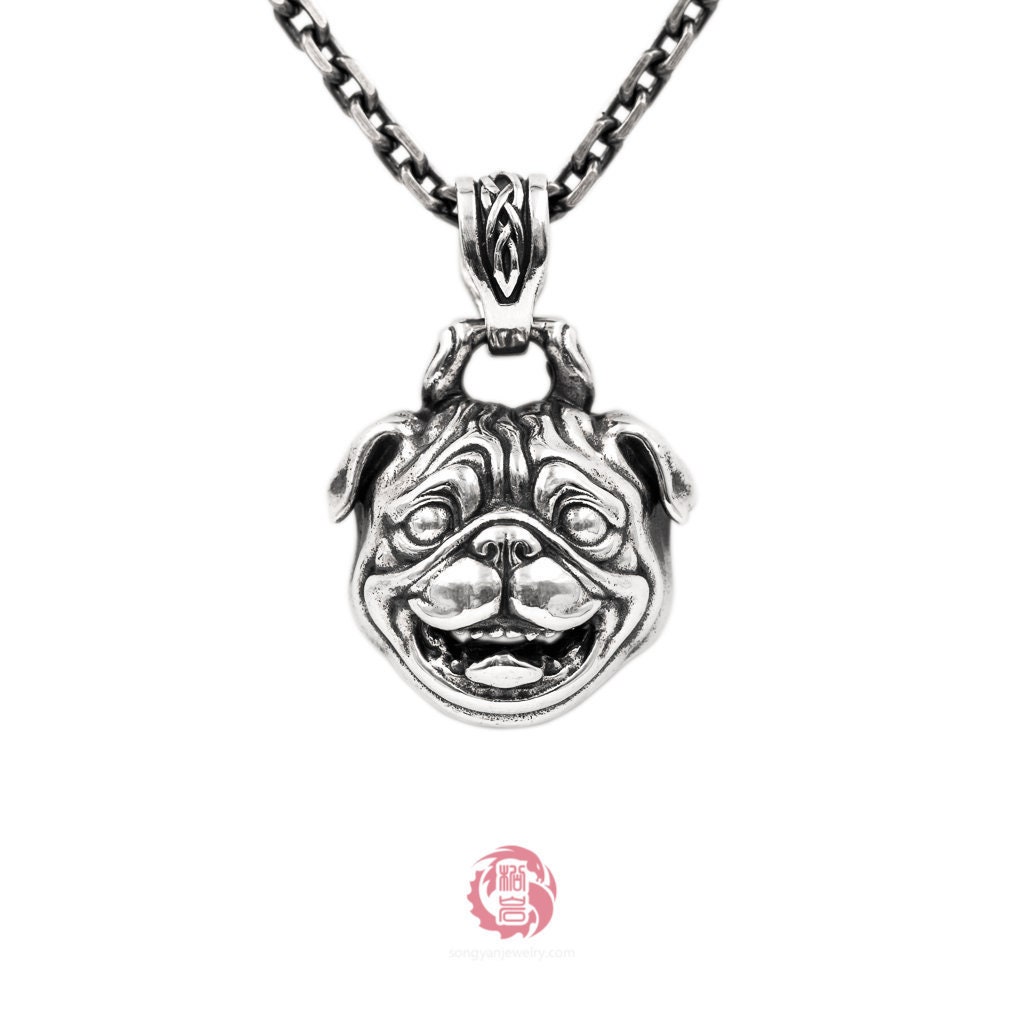 Oxidierter Sterling Silber Mops Anhänger - Hundeliebhaber Halskette von SongyanJewelry